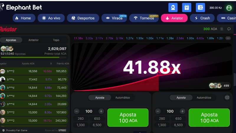 Interface do jogo Aviator mostrando como apostar na Elephant Bet
